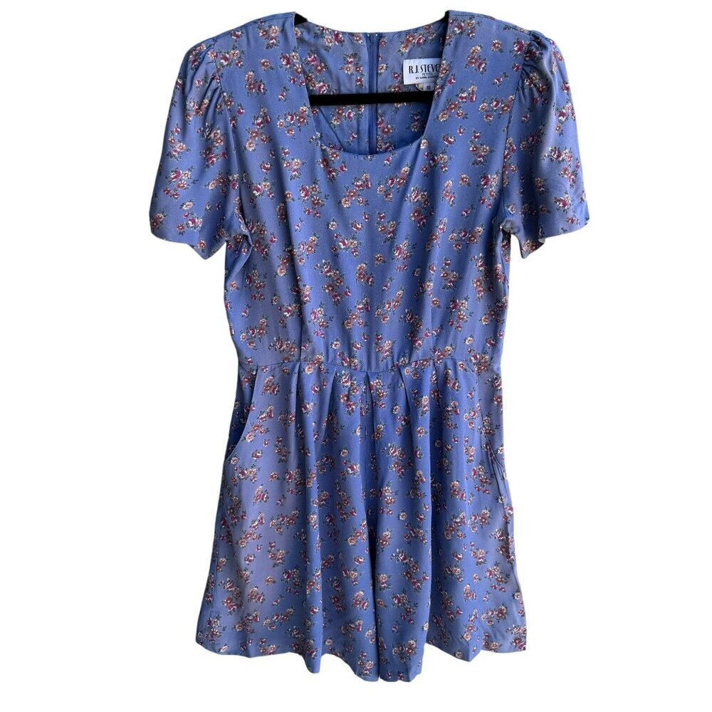 RJ Stevens Vintage 90s Ditsy Floral Romper Boho Whimsigoth Cottagecore Blue 10